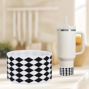 Imagem de Linda capa protetora para botas de silicone com padrão de diamante preto e branco 340.2 g-1,134.0 g para Stanley 1,134.0 g Tumbler, Hydro Flask, Owala, Yeti, Simple Modern, Iron Flask Tumbler