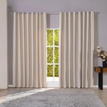 Imagem de Cortina Blackout em Tecido Premium para Sala e Quarto Corta Luz com Ilhós 80% Escurecimento(Palha,4,00m x 2,80m)