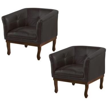 Imagem de Kit 2 Poltronas Decorativa Noah Couro Marrom Fosco