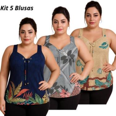 Imagem de Kit 5 Blusa Feminina Soltinhas Senhoras Liganete Malha Fria . - PMQ