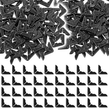 Imagem de 100 peças de protetores de canto de livros de metal preto vintage - protetores de borda decorativos para álbuns de recortes, livros de fotos, menus e pastas de arquivos - suprimentos de artesanato