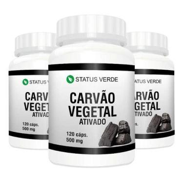 Imagem de 3 Potes Carvão Vegetal Ativado Kit 360 Cáps 500mg - Suplemento Natural