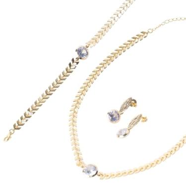 Imagem de Conjunto Semijoia Folheada a Ouro 18k Choker Pulseira e Brinco Escama de Peixe Zircônia Cristal