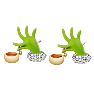 Imagem de Brincos pendentes de Natal, brincos fofos de Papai Noel verde monstro sapo pendurados com as mãos brincos de cristal enfeite de orelha para mulheres, joias de animais