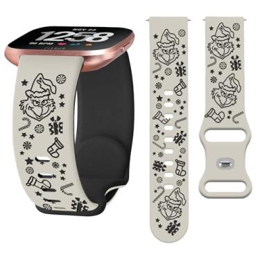 Imagem de Watbro Pulseira gravada de Natal compatível com Fitbit Versa/Lite/Fitbit Versa 2 para mulheres e homens, pulseira com gravação de boneco de neve fofo de silicone macio
