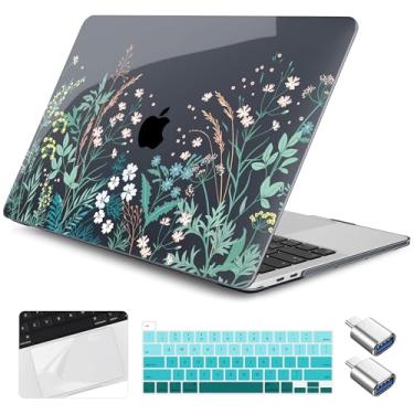 Imagem de Yebiseven Capa para MacBook Pro 13 polegadas M2 M1 2025-2022 2020 A2338 A2289 A2251, capa rígida de plástico para laptop com capa de teclado, protetor de trackpad, 2 adaptadores OTG, flores silvestres