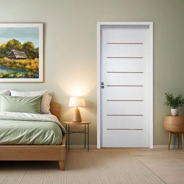 Imagem de Kit Porta de Madeira 215x77cm Batente 9,5cm Cristal Primer com Guarnição Uniportas