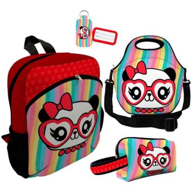 Imagem de Kit Mochila Escolar Infantil Lancheira Térmica Estojo Necessaire Plus 
