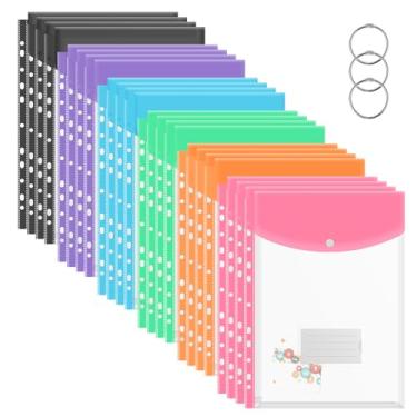 Imagem de 24 unidades de bolso para fichário de envelopes de plástico com 11 furos à prova d'água com botão de pressão e bolso de etiqueta para escritório em casa (estilo 2)