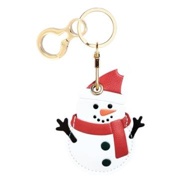 Imagem de Capa de couro compatível com AirTag, linda capa protetora com chaveiro, rastreador GPS antiarranhões para chaves, bolsa, animais de estimação (homem de neve)