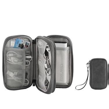 Imagem de Organizador digital portátil de viagem – Armazenamento de camada dupla para cabos, carregadores portáteis e acessórios (cinza claro)