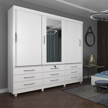 Imagem de Guarda Roupa Chicago 3 Portas 9 Gavetas Com Espelho E Pés Tcil Branco