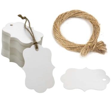 Imagem de 500 peças de etiquetas de preço brancas para pendurar, etiquetas de 24 × 15 mm com cordão para mercado de pulgas, joias, presentes