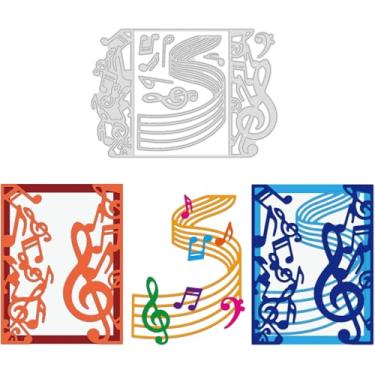 Imagem de Estêncil de matrizes de corte de aço carbono padrão de nota musical 14,7 x 10 cm cor de aço inoxidável em relevo decorativo cartão de papel folha de música padrão estêncil para álbum de fotos faça
