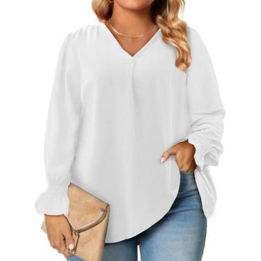 Imagem de Blusa feminina Eytino, tamanho grande, decote em V, chiffon, 1x branca