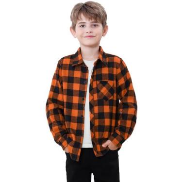 Imagem de Camisas xadrez de flanela para meninos e homens SANGTREE Orange Black