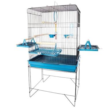 Imagem de Gaiola para Papagaio, Viveiro Grande Gaiola Aberta para Calopsita Triplex para Calopsitas Ring Neck Ave Mansas Pássaros Livres Poleiro Madeira(VIVEIRO GRANDE BLACK AZUL)