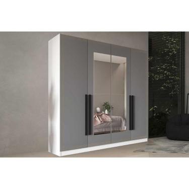 Imagem de Guarda Roupa Casal 4 Portas (2 C/ Espelho) E 4 Gavetas Valência Branco/cinza - Politorno