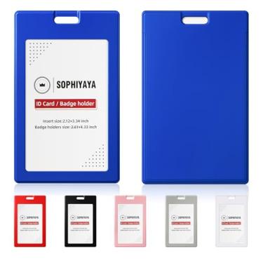 Imagem de SOPHIYAYA Pacote com 6 porta-crachás deslizantes – capa vertical de plástico rígido protege cartões de crédito para escritório, fábrica, professores, estudantes (azul)
