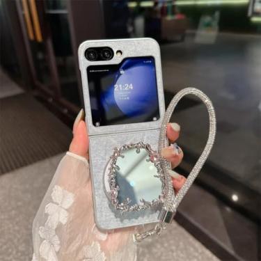 Imagem de Capa para Galaxy Z Flip5, capa magnética jeans fashion com suporte espelhado e corrente (para Galaxy Z Flip5/02)