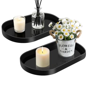 Imagem de Bandeja de servir de acrílico – Bandeja decorativa em forma de cápsula de 35 cm x 21 cm para banheiro, cômoda, mesa de centro – Bandeja elegante minimalista para perfume, joias, organizador de