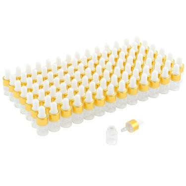 Imagem de Parfumlism Mini frascos de óleo de cutícula de 2 ml – 100 unidades de frascos conta-gotas de colarinho dourado para cuidados com a pele, óleo de barba, amostras, misturas de aromaterapia, kits de
