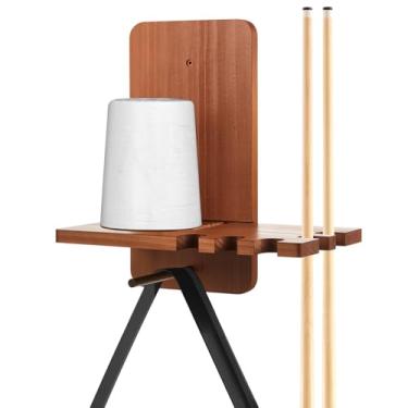 Imagem de Geelin Acessório de piscina montado na parede, suporte de garra de taco de madeira maciça e suporte de giz cônico 2 em 1, para sala de bilhar doméstica e salão de bilhar comercial (marrom, estilo