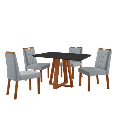Imagem de Conjunto Sala De Jantar Mesa Floripa 120x90cm Preto Com 4 Cadeiras Luna Linho Cinza