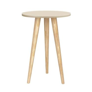 Imagem de Mesa De Canto Theo Areia Fosco Com Pés Madeira Natural - Reller Móveis