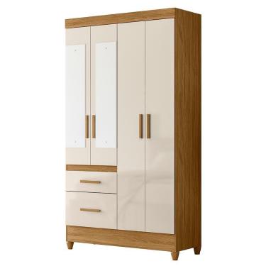 Imagem de Guarda Roupa Solteiro Madri 4 Portas E 2 Gavetas Freijó Off White Com Espelho Moval