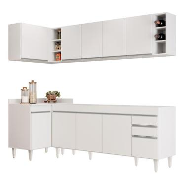 Imagem de Armário De Cozinha Modulado De Canto Direito 5 Peças Cp43 Balcão Sem Tampo Branco - Lumil