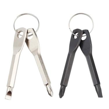 Imagem de Conjunto de 2 (4 peças) chaveiro multifuncional portátil mini kits de viagem para uso ao ar livre com chaveiro presentes para homens (preto e prata)