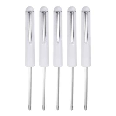 Imagem de HARFINGTON 5 peças de chave de fenda de bolso não magnética Phillips 4 mm mini chave de fenda portátil com clipe para mecânico, eletricista, técnico, branco