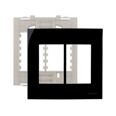 Imagem de Placa Com Suporte Margirius Sleek 4x4 Para 6 Módulos Horizontais Preto Ebony