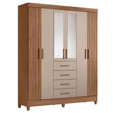 Imagem de Guarda Roupa Solteiro Aruba 6 Portas Carvalho Fendi Com Espelho - Moval