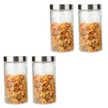 Imagem de Conjunto 4 Potes Vidro Rattan Tampa Inox 1700ml Class Home