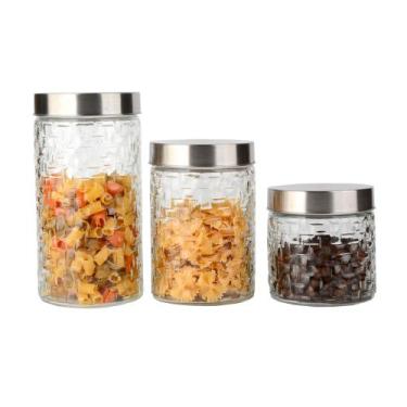 Imagem de Conjunto 3 Potes Vidro Rattan Tampa Inox 800/1200/1700ml - CLASS HOME