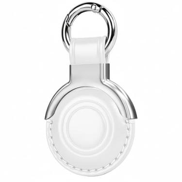 Imagem de Woyinger Chaveiro de couro genuíno para AirTag - Capa protetora feita à mão premium com chaveiro, design oculto seguro, pacote tudo-em-um, branco