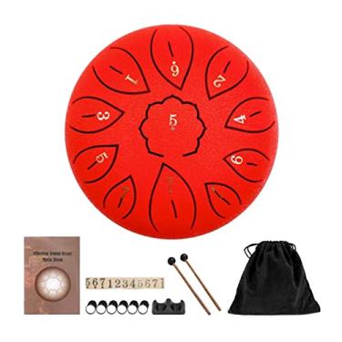 Imagem de barenx Instrumento de percussão com língua de aço, tambor de mão, com marretas de tambor, bolsa de viagem, livro de música, ioga, meditação, presente para iniciantes profissionais - vermelho