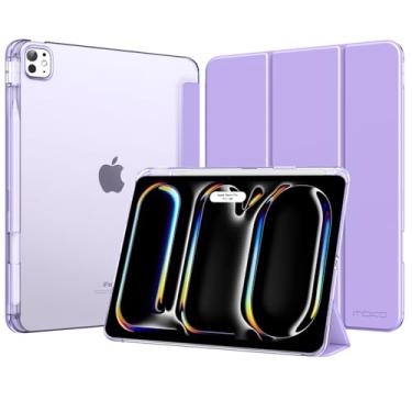 Imagem de MoKo Capa para iPad Pro de 13 polegadas (M5/M4) 2025/2024 com suporte para lápis, capa inteligente leve e tripla dobra para iPad 13 Pro com capa traseira translúcida de policarbonato rígido