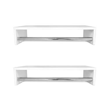 Imagem de Arara Nicho Cabideiro MDF Branco Kit Tubo Metal Com Parafusos e Suporte(2 Araras)