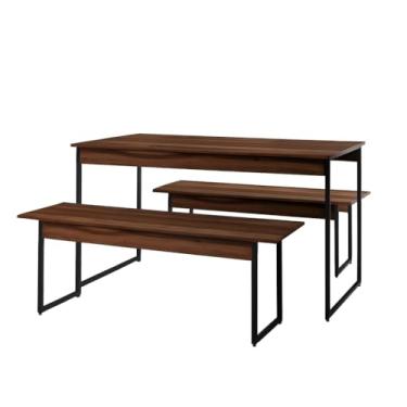 Imagem de Mesa de Jantar com 2 Bancos Estilo Industrial (Carvalho Dark/Est.Preta)