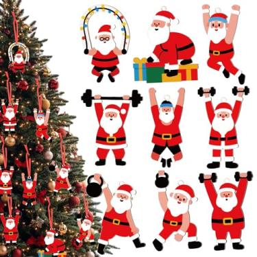 Imagem de Kathfly 27 peças de enfeite de levantador de peso de Natal de madeira para levantamento de peso para árvore de Natal, academia, levantamento terra decorativo com corda para presentes de festa de