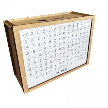 Imagem de Caixa com Cadeado, Cofre Mdf Desafio 10mil/5mil/1mil Caixa Dinheiro Cofrinho de Madeira Método Japonês, 22×16×9cm(1.000)