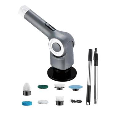 Imagem de Ioensy Escova de limpeza de chuveiro rotativa máquina de limpeza extensão alça multiuso purificador de energia escova de limpeza portátil para carro, Cinza