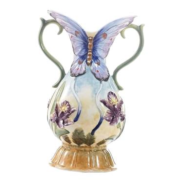 Imagem de IEUDNS Vaso decorativo de cerâmica para, decoração para casa, adereço para fotos, decoração de fazenda, presente, lareira, vaso de flores rústico, Style a