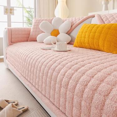 Imagem de HGTRH Capa sofá Chaise Long 3 lugares ajustável anti-gelos, cobertura sofá Chaise longo antiderrapante, universal capas decorativas para sofá antiderrapante ajustável rosa 90 * 90