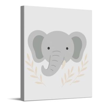 Imagem de Impressão artística de ilustração de elefante fofo, arte de parede em tela de berçário de safári, decoração de parede de animal bebê para quarto de bebê, presentes para meninos e meninas, pôster