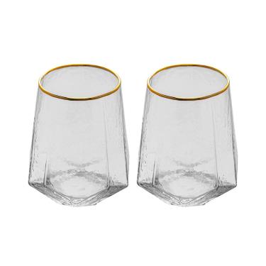 Imagem de Cj 2 Copos Baixos de Cristal C/Fio de Ouro Taj 550ml Wolff