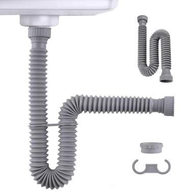 Imagem de iFealClear Tubo P-Trap de 3,5 cm, tubo de drenagem de pia flexível com 4 anéis de vedação de borracha, tubo de drenagem expansível 28-87,6 cm P Trap Tubing para cozinha, banheiro, triturador de lixo